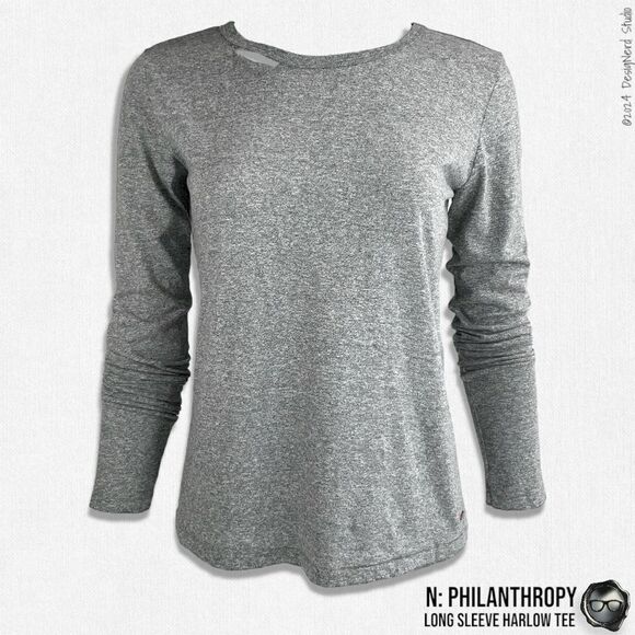 N:PHILANTHROPY LONG SLEEVE HARLOW BFF TEE SHIRT HEATHER GRAY CUT OUT NECK BAND - Picture 1 of 15